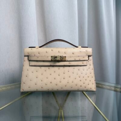 Kelly Pochette Style Parchemin Ostrich Gold Hardware