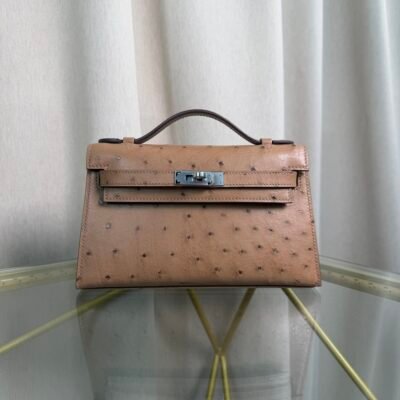 Kelly Pochette Style Chai Ostrich Gold Hardware