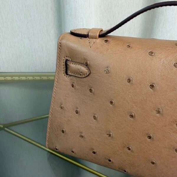 Kelly Pochette Style Chai Ostrich Gold Hardware