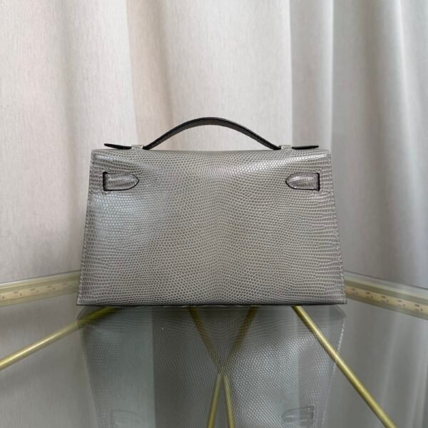 Kelly Pochette Style Gris Foncé Shiny Lizard Palladium Hardware