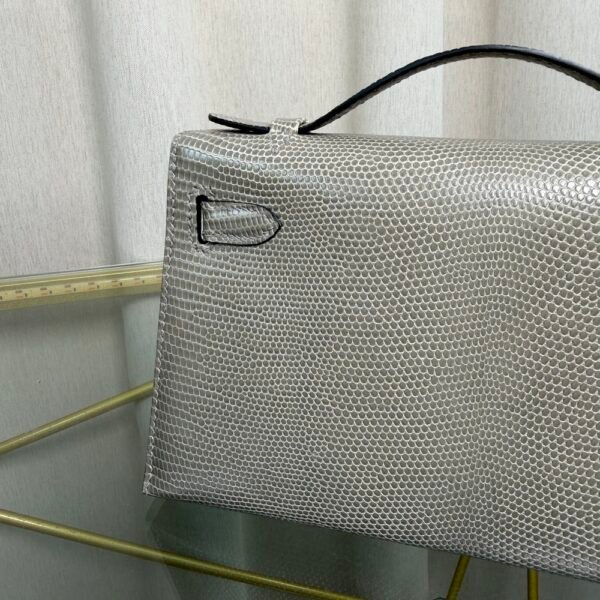 Kelly Pochette Style Gris Foncé Shiny Lizard Palladium Hardware