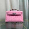 Kelly Pochette Style Rose Sakura Ostrich Palladium Hardware