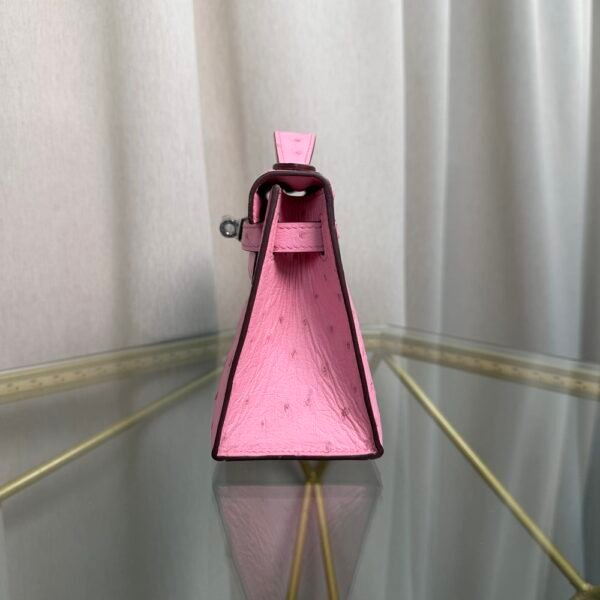 Kelly Pochette Style Rose Sakura Ostrich Palladium Hardware