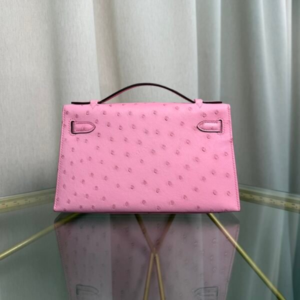 Kelly Pochette Style Rose Sakura Ostrich Palladium Hardware