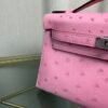 Kelly Pochette Style Rose Sakura Ostrich Palladium Hardware