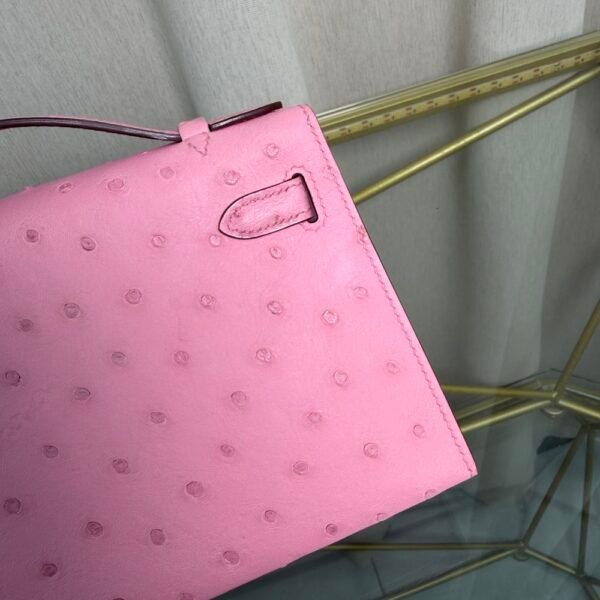 Kelly Pochette Style Rose Sakura Ostrich Palladium Hardware