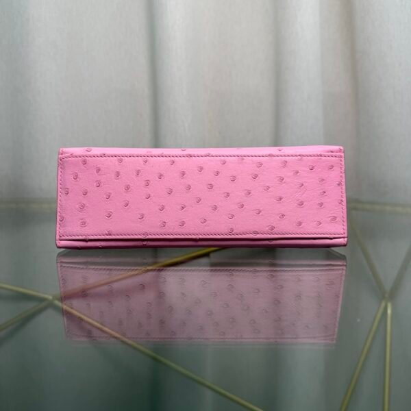 Kelly Pochette Style Rose Sakura Ostrich Palladium Hardware