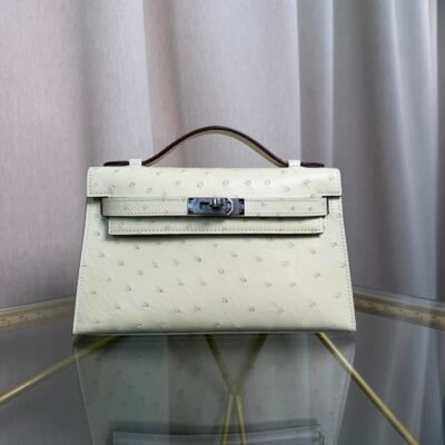 Kelly Pochette Style Nata Ostrich Palladium Hardware