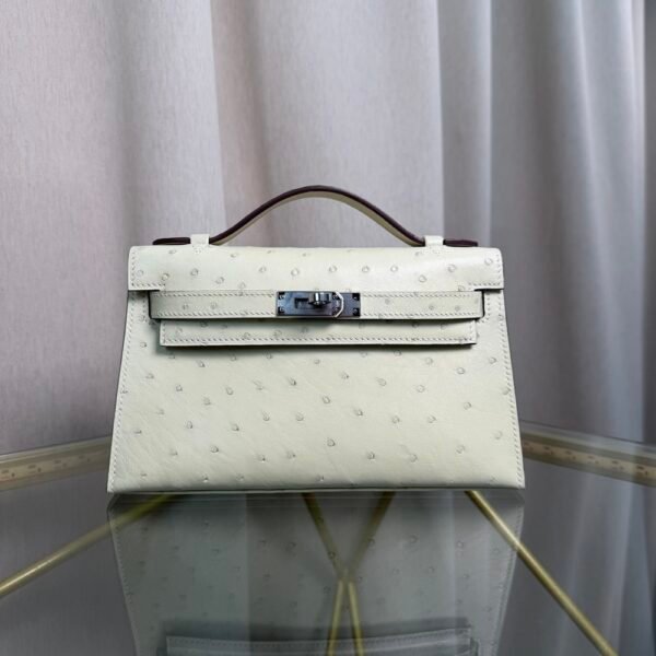 Kelly Pochette Style Nata Ostrich Palladium Hardware