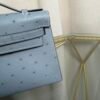 Kelly Pochette Style Bleu Lin Ostrich Palladium Hardware