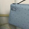 Kelly Pochette Style Bleu Lin Ostrich Palladium Hardware