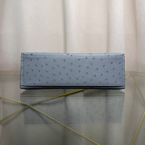 Kelly Pochette Style Bleu Lin Ostrich Palladium Hardware