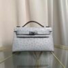 Kelly Pochette Style Bleu Glacier Ostrich Palladium Hardware
