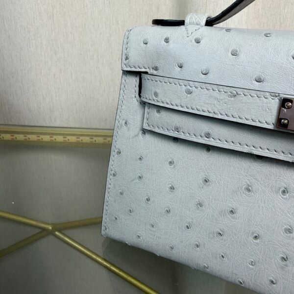 Kelly Pochette Style Bleu Glacier Ostrich Palladium Hardware