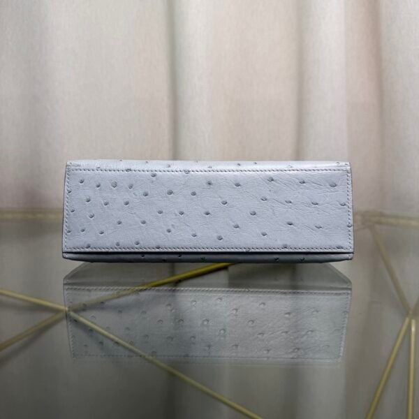 Kelly Pochette Style Bleu Glacier Ostrich Palladium Hardware