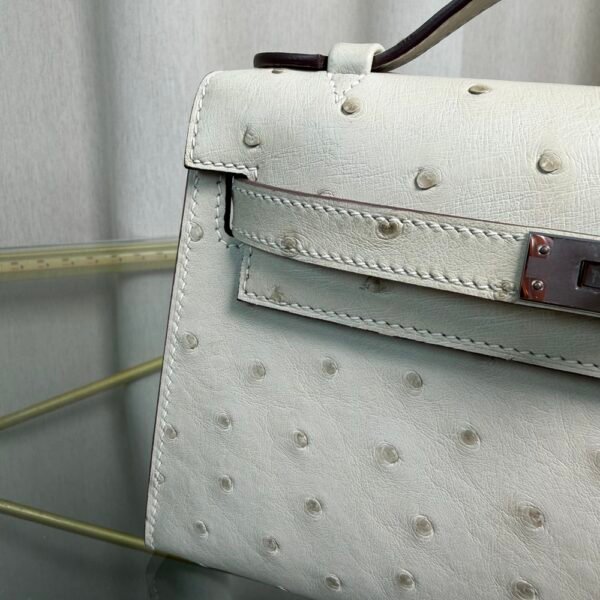 Kelly Pochette Style Gris Perle Ostrich Palladium Hardware