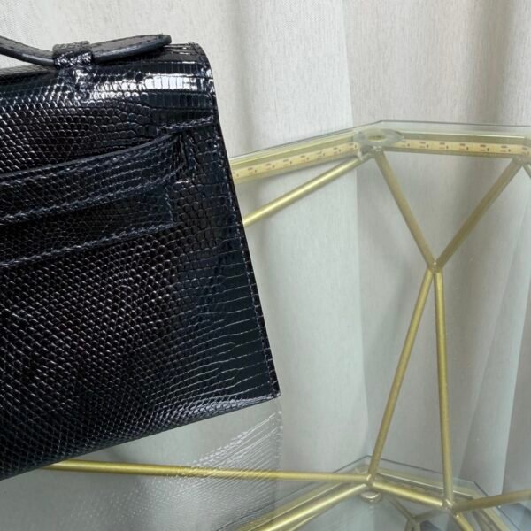 Kelly Pochette Style Black Shiny Lizard Gold Hardware