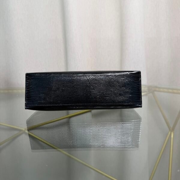 Kelly Pochette Style Black Shiny Lizard Gold Hardware
