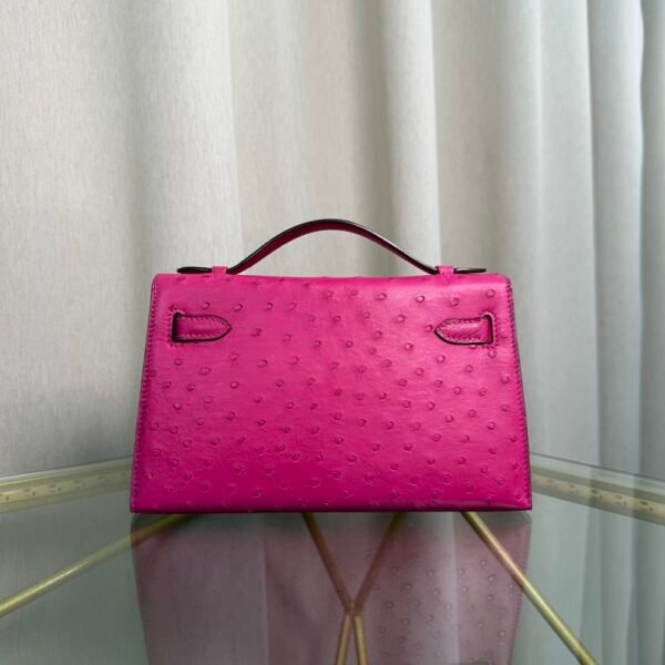 Kelly Pochette Style Rose Shocking Ostrich Palladium Hardware Kelly Pochette Style Rose Shocking Ostrich Palladium Hardware