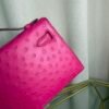 Kelly Pochette Style Rose Shocking Ostrich Palladium Hardware Kelly Pochette Style Rose Shocking Ostrich Palladium Hardware