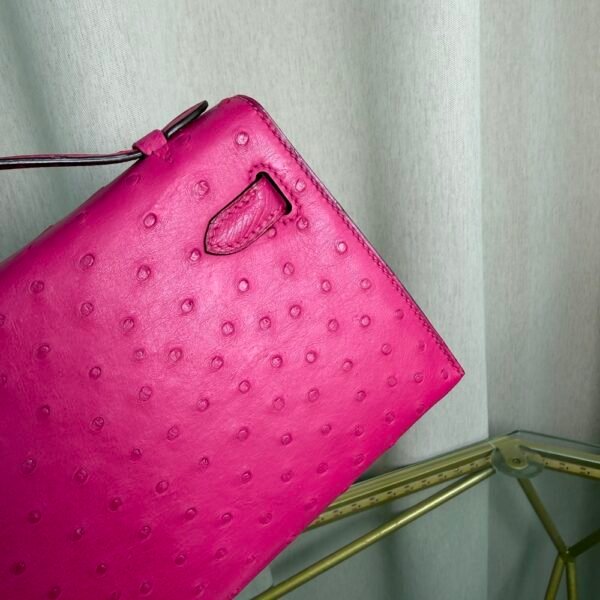 Kelly Pochette Style Rose Shocking Ostrich Palladium Hardware Kelly Pochette Style Rose Shocking Ostrich Palladium Hardware
