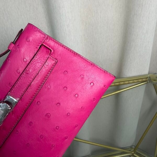 Kelly Pochette Style Rose Shocking Ostrich Palladium Hardware Kelly Pochette Style Rose Shocking Ostrich Palladium Hardware