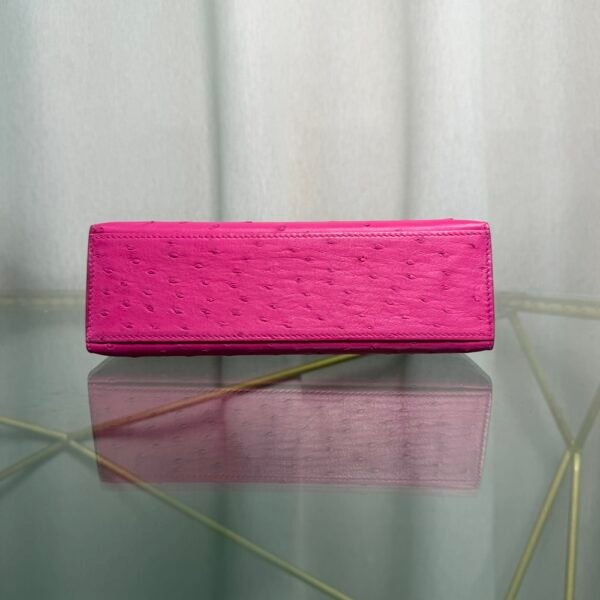 Kelly Pochette Style Rose Shocking Ostrich Palladium Hardware Kelly Pochette Style Rose Shocking Ostrich Palladium Hardware