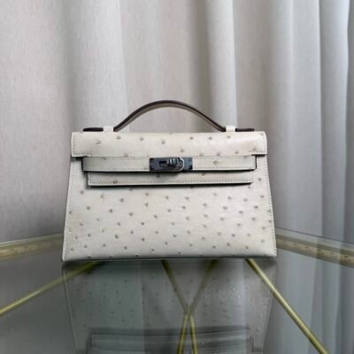 Kelly Pochette Style Gris Perle Ostrich Palladium Hardware