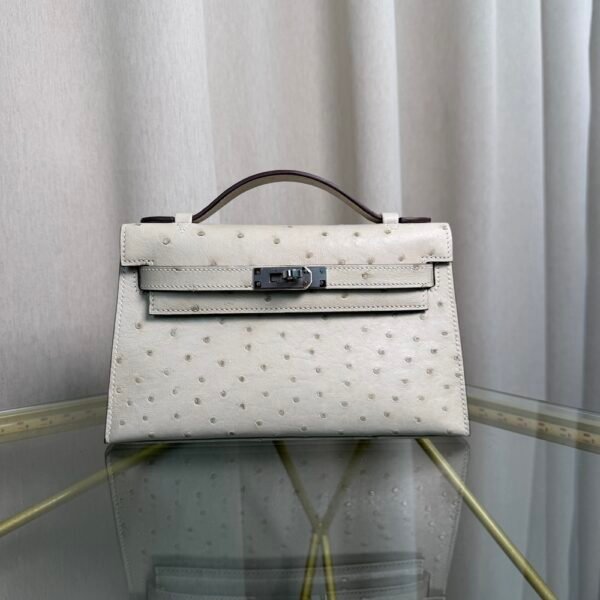 Kelly Pochette Style Gris Perle Ostrich Palladium Hardware