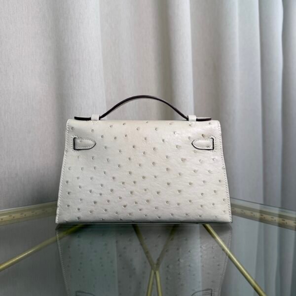 Kelly Pochette Style Gris Perle Ostrich Palladium Hardware