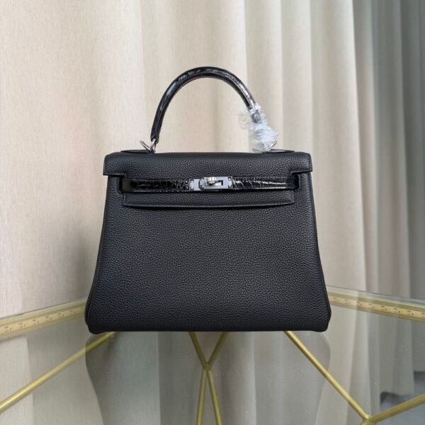 Kelly Retourne 25 Style Black Togo and Shiny Alligator Touch Palladium Hardware