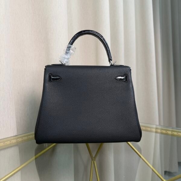 Kelly Retourne 25 Style Black Togo and Shiny Alligator Touch Palladium Hardware
