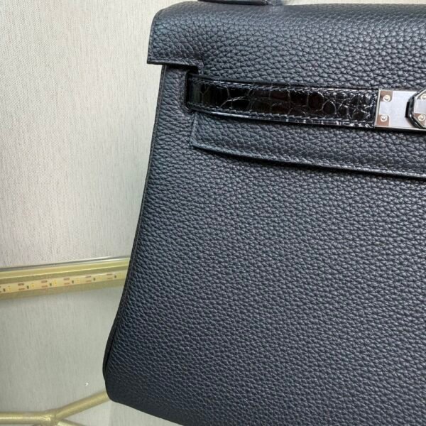 Kelly Retourne 25 Style Black Togo and Shiny Alligator Touch Palladium Hardware