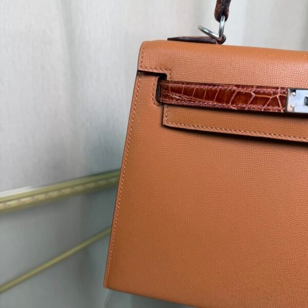 Kelly Sellier 25 Gold Madame and Miel Shiny Niloticus Crocodile Touch Palladium Hardware