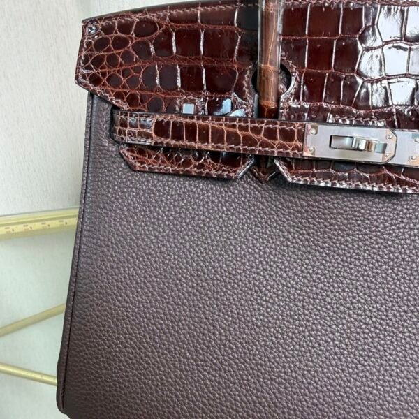 Birkin Retourne 25 Style Ebene Togo and Shiny Porosus Crocodile Touch Palladium Hardware