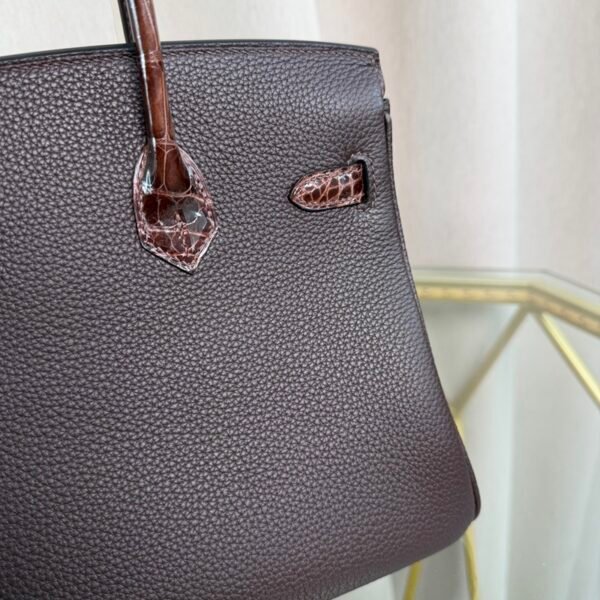 Birkin Retourne 25 Style Ebene Togo and Shiny Porosus Crocodile Touch Palladium Hardware