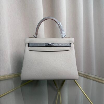Kelly Retourne 25 Style Gris Perle Togo and Shiny Gris Galaxie Alligator Touch Palladium Hardware