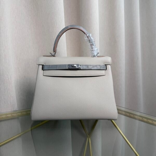Kelly Retourne 25 Style Gris Perle Togo and Shiny Gris Galaxie Alligator Touch Palladium Hardware