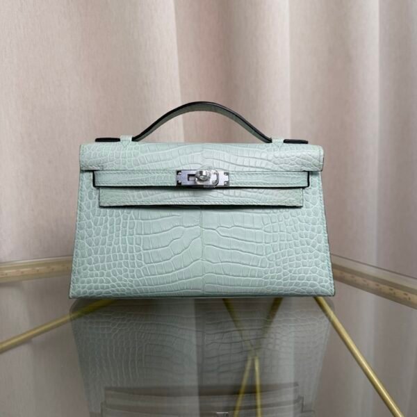 Kelly Pochette Style Vert Fizz Matte Alligator Palladium Hardware