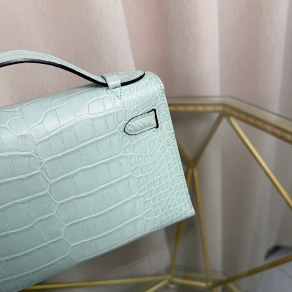 Kelly Pochette Style Vert Fizz Matte Alligator Palladium Hardware