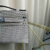 Kelly Pochette Style Gris Ciment Shiny Porosus Crocodile Palladium Hardware
