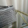 Kelly Pochette Style Gris Ciment Shiny Porosus Crocodile Palladium Hardware