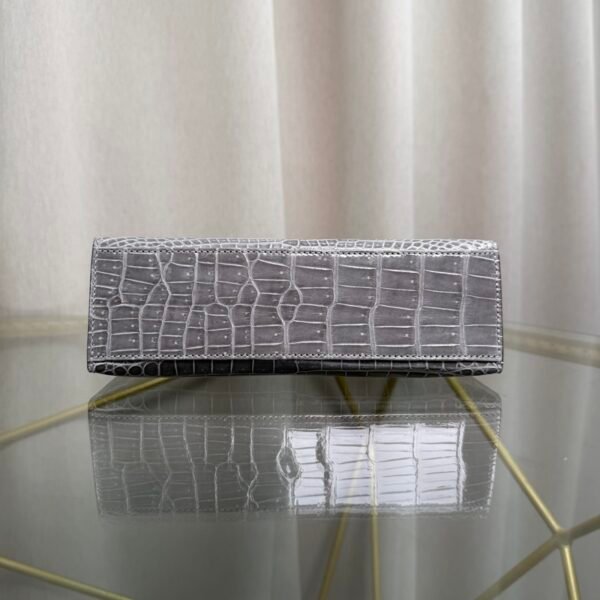 Kelly Pochette Style Gris Ciment Shiny Porosus Crocodile Palladium Hardware
