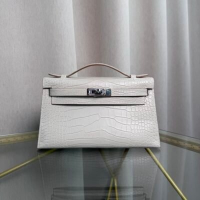 Kelly Pochette Style Craie Matte Alligator Palladium Hardware Kelly Pochette Style Craie Matte Alligator Palladium Hardware