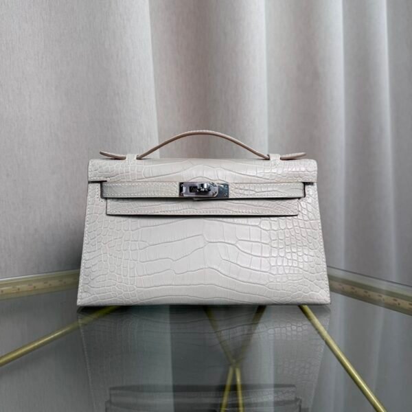 Kelly Pochette Style Craie Matte Alligator Palladium Hardware