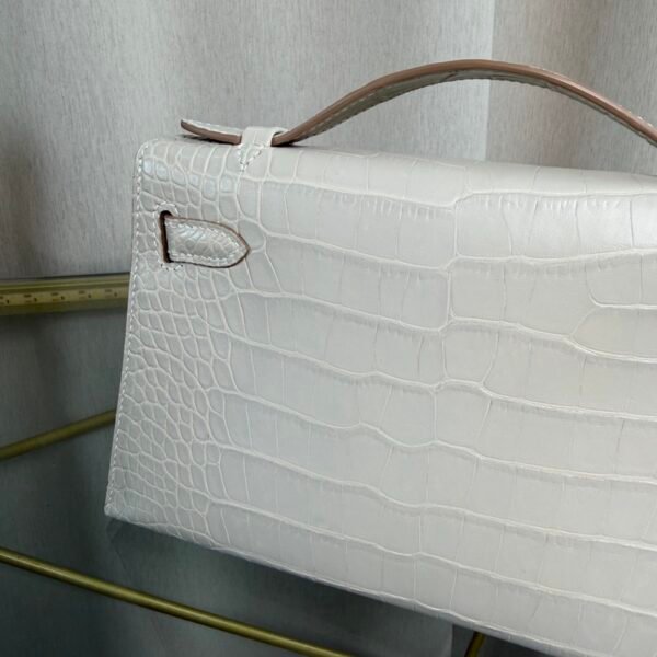 Kelly Pochette Style Craie Matte Alligator Palladium Hardware