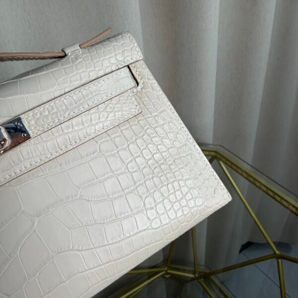 Kelly Pochette Style Craie Matte Alligator Palladium Hardware