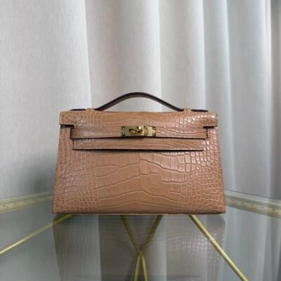 Kelly Pochette Style Chai Matte Alligator Gold Hardware Kelly Pochette Style Chai Matte Alligator Gold Hardware