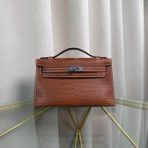 Kelly Pochette Style Fauve Matte Barenia Alligator Palladium Hardware