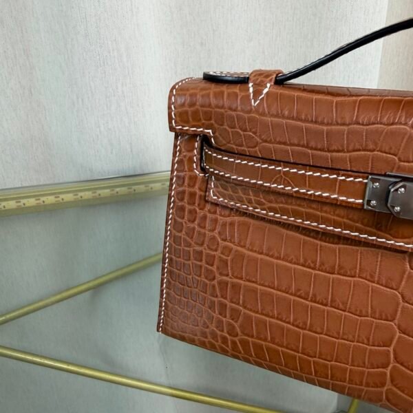 Kelly Pochette Style Fauve Matte Barenia Alligator Palladium Hardware